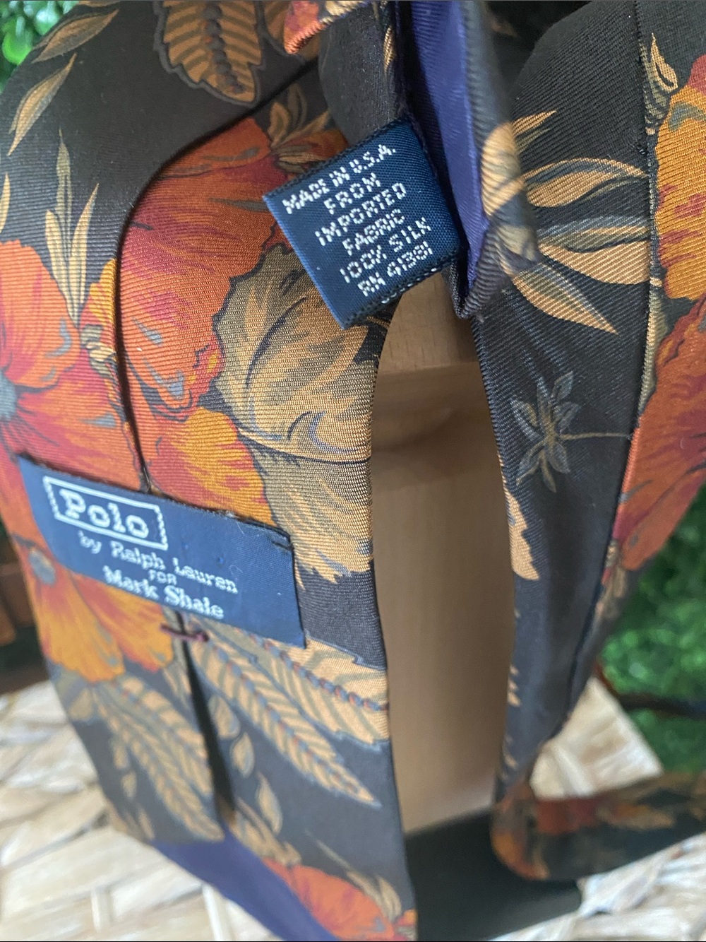 Polo by Ralph Lauren Black Necktie with Rust and Gold Floral Print - Picture 3 of 4